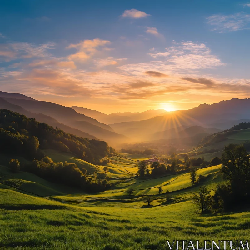 Picturesque Valley at Sunset AI Image