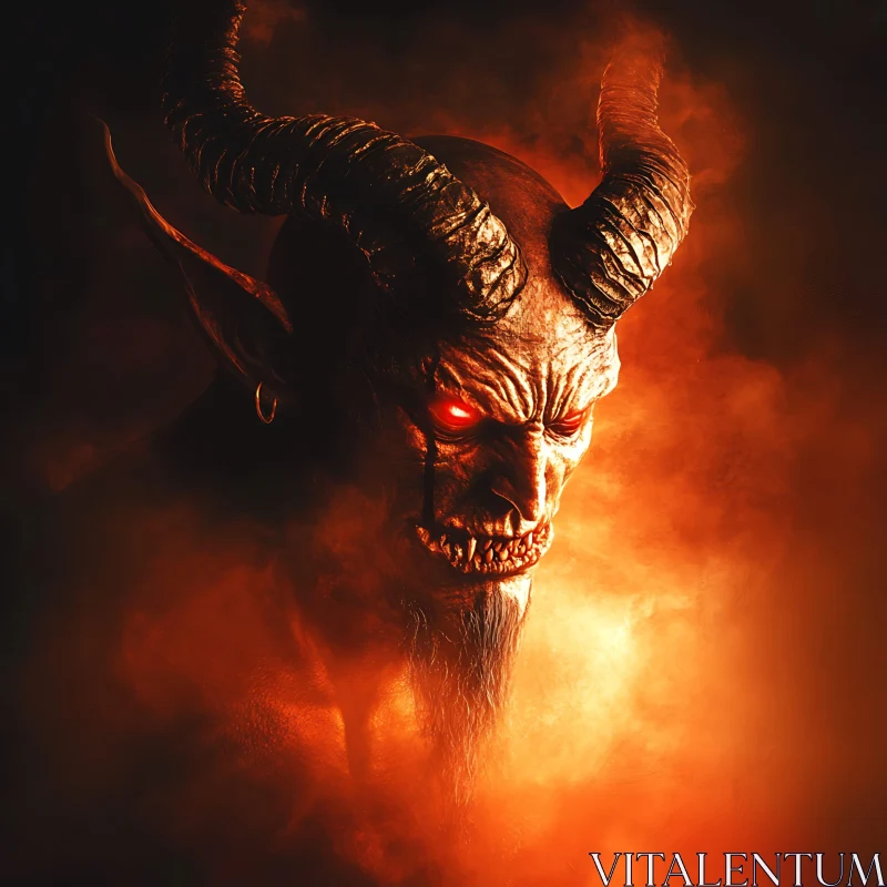 AI ART Infernal Creature with Horns and Red Eyes