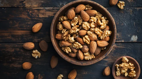 Nuts in Rustic Wooden Bowls