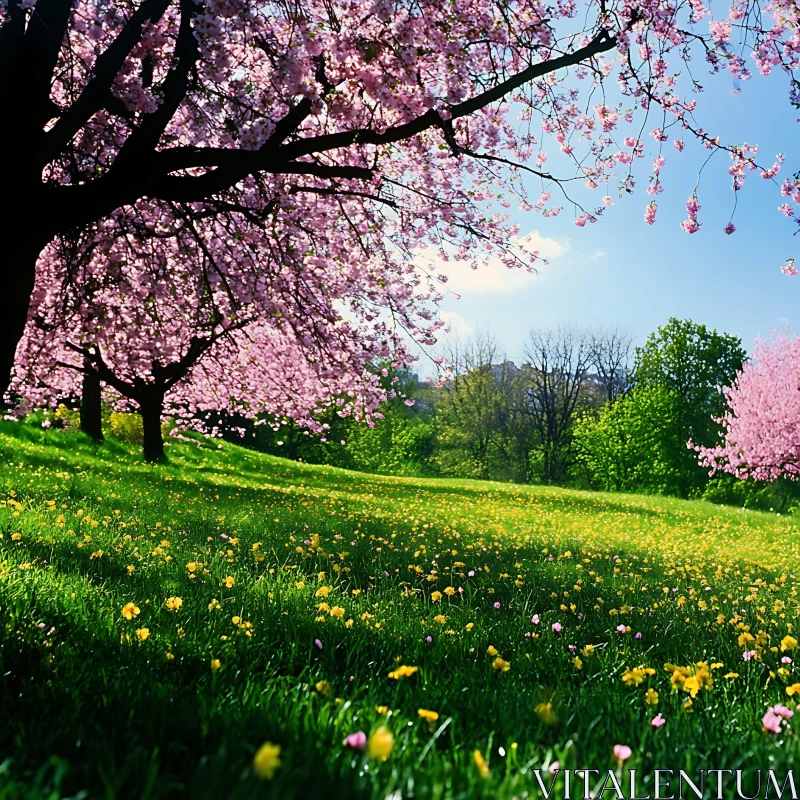 Blossoming Meadow in Spring AI Image