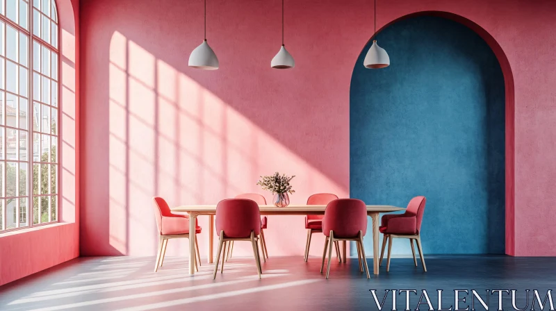 AI ART Modern Interior Design with Pink and Red