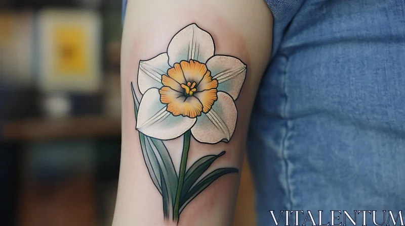 Intricate Daffodil Arm Tattoo Design AI Image