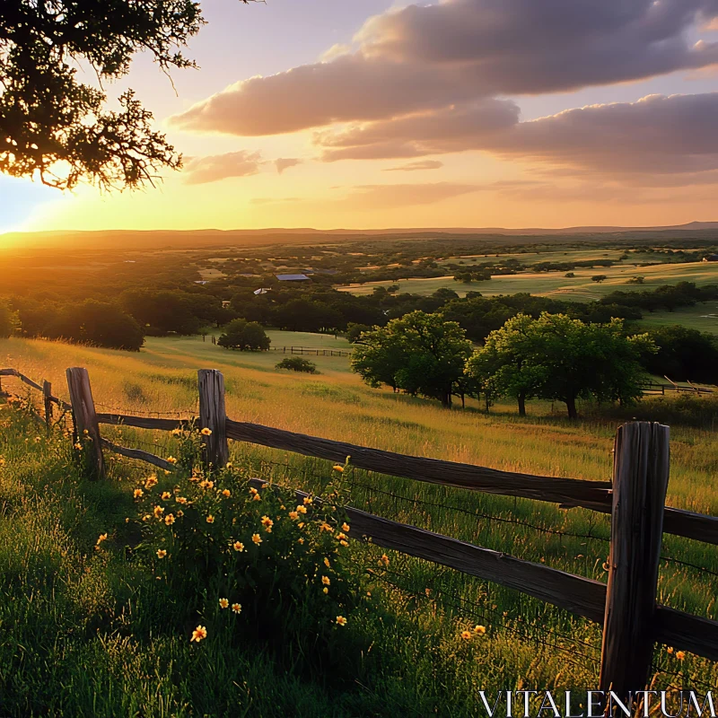 AI ART Peaceful Landscape with Fence and Flowers