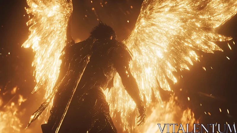 Winged Warrior in Fiery Light AI Image