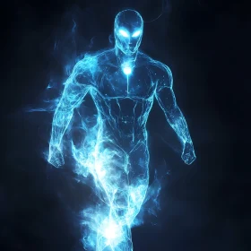 Glowing Energy Man in the Darkness