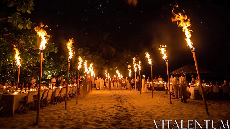 AI ART Night Beach Party with Fire Torches