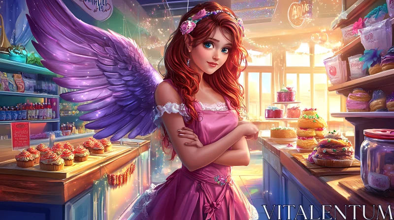 AI ART Bakery Angel with Purple Wings