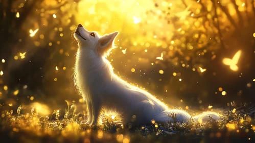 White Dog Gazing at Sunlight