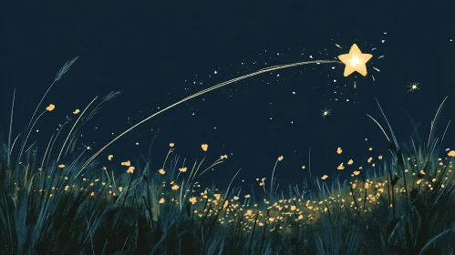 Night Meadow with a Falling Star