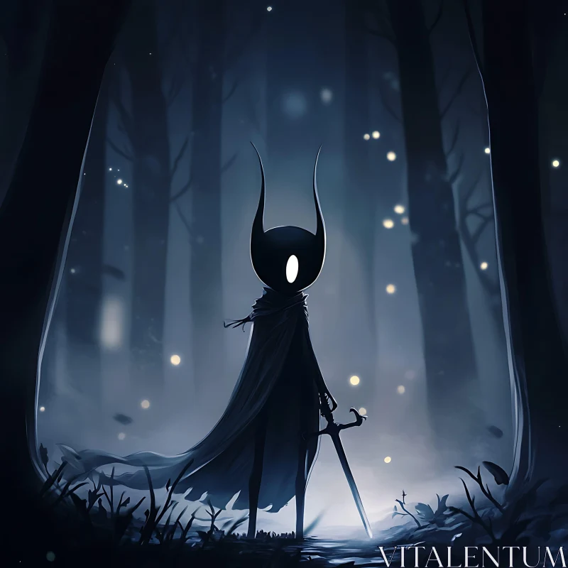 AI ART Shadowy Knight with Sword in Forest