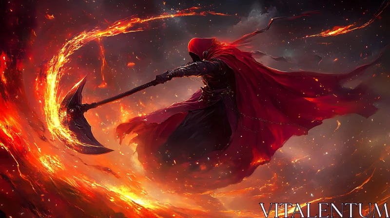 Red Cloak Figure with Axe AI Image