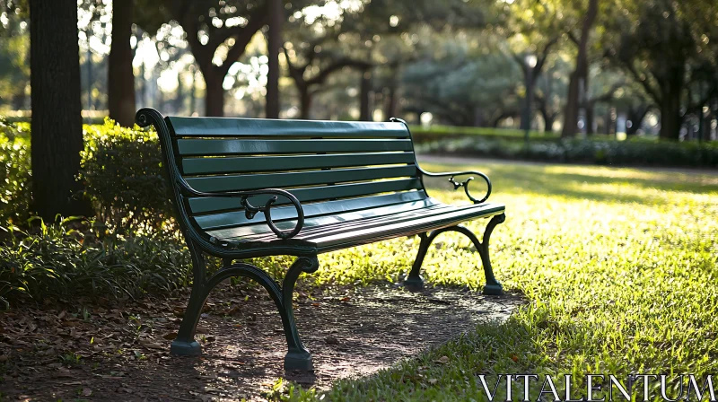 Green Bench in Park AI Image