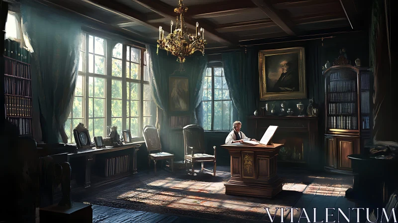 AI ART Sunlit Study Room With Ornate Details