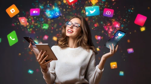 Digital Age Woman with Social Media Apps