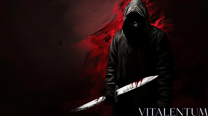 Dark Figure with Bloody Blade AI Image