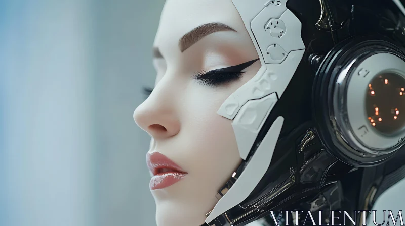 Advanced Female Cyborg Face Detail AI Image