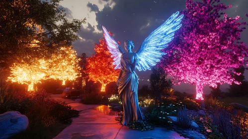 Illuminated Angel in Enchanted Garden