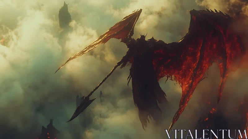 Winged Demon Warrior in Cloudscape AI Image