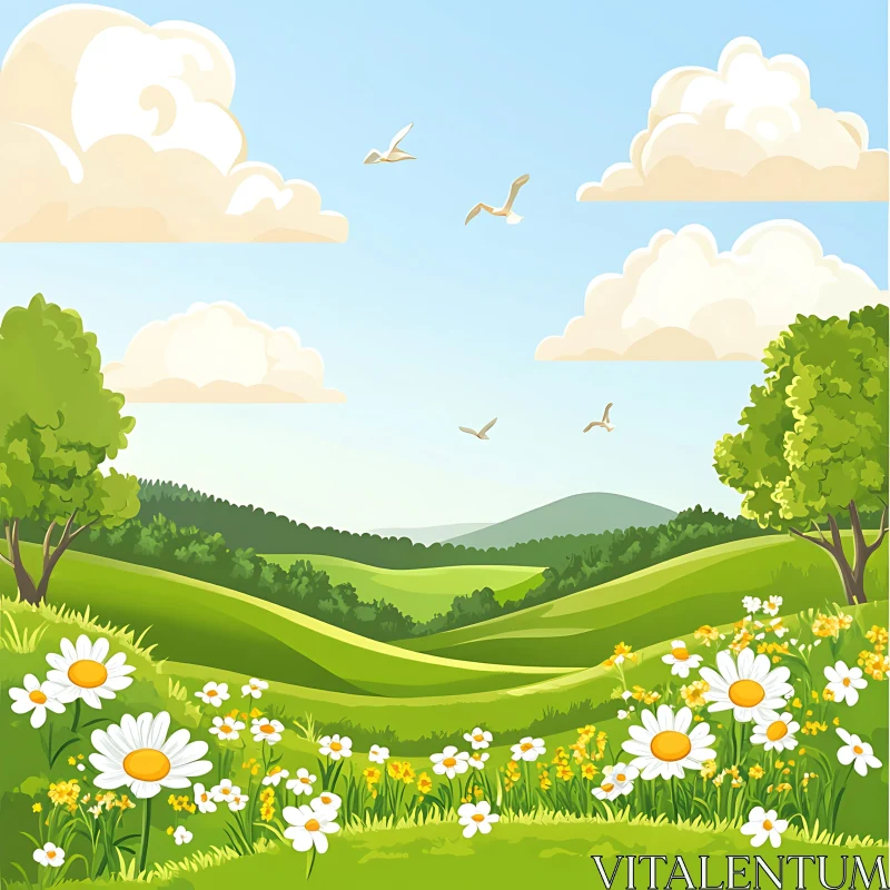 AI ART Cartoon Landscape with Flowers