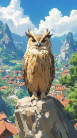 Owl and Mountain Scenery