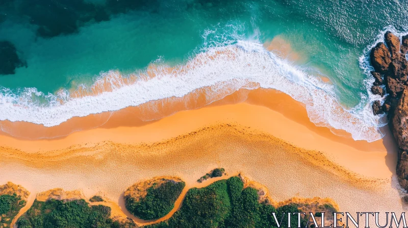 AI ART Aerial Shot of Sea Waves Crashing on Sandy Beach