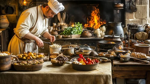 Culinary Scene: Chef Preparing Food