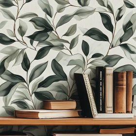 Bookshelf with Botanical Wallpaper Design