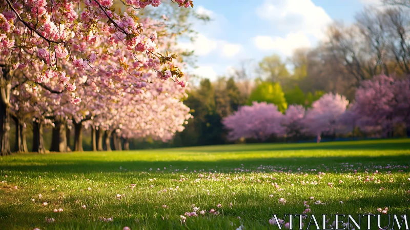 Blossoming Spring Trees in Meadow AI Image