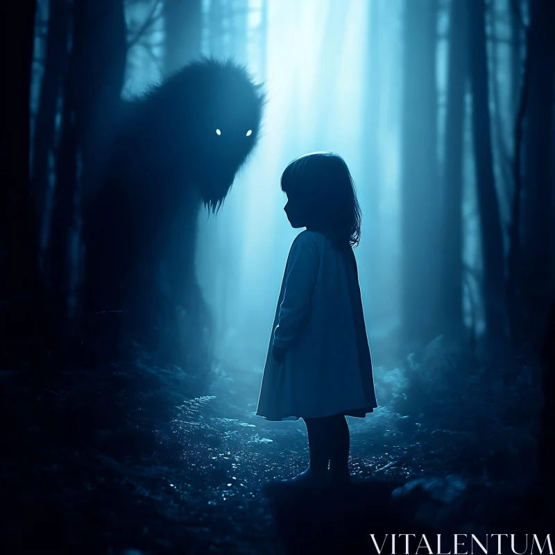 AI ART Little Girl's Encounter with Forest Monster