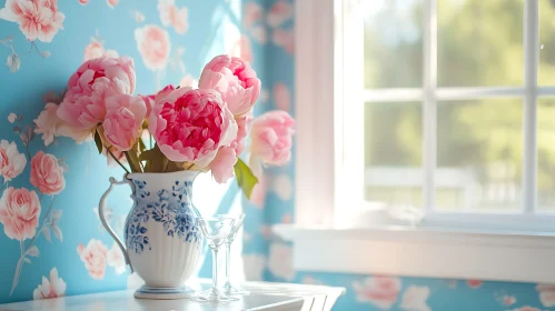 Peonies in Vase by the Window