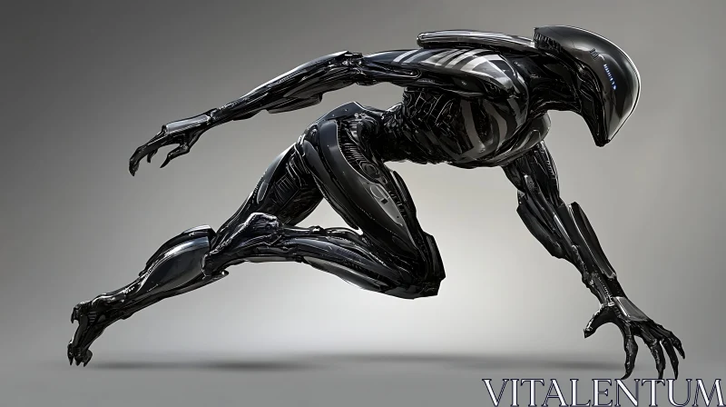 Futuristic Black Robot in Action Stance AI Image