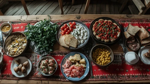 Overhead View of Varied Food Dishes