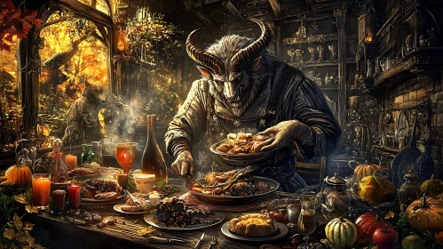 Lavish Feast Served by Horned Monster