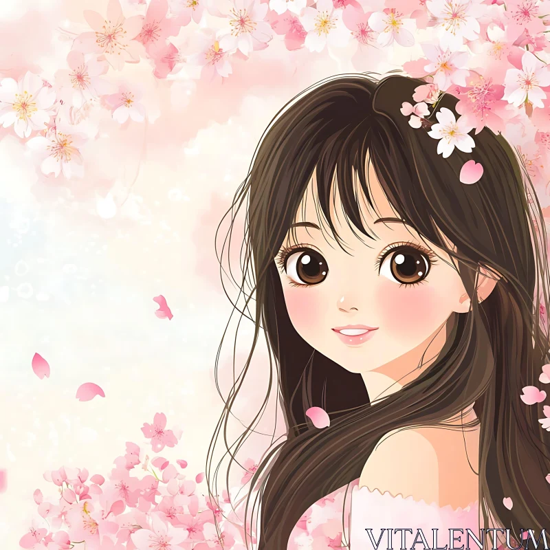 Pink Blossom Anime Portrait AI Image