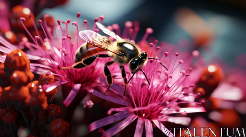 Bee Pollinating Pink Flowers - Nature's Marvel in Abstract AI Image