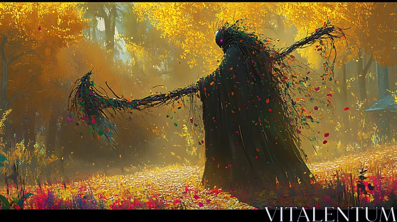 AI ART Autumnal Forest Creature with Colorful Leaves