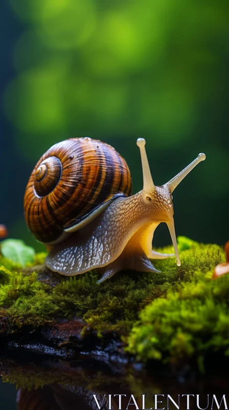 Captivating Mossy Snail Shell Amidst Verdant Vegetation AI Image