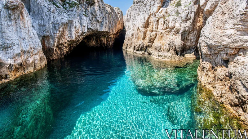 Peaceful Cove with Pristine Waters and Rocky Cliffs AI Image