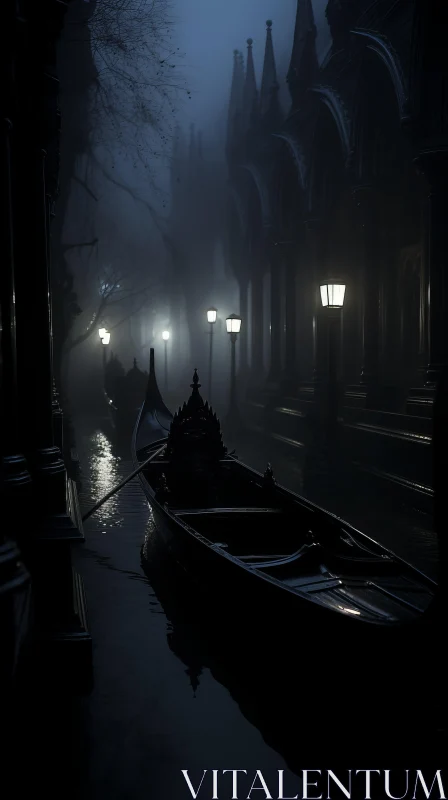 AI ART Enigmatic Dark Gondola: A Hauntingly Beautiful Victorian Masterpiece