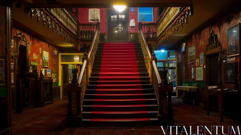 Ornate Hallway with Grand Staircase AI Image