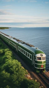 Green Train Traveling Along the Sea Shore | Traditional Transport