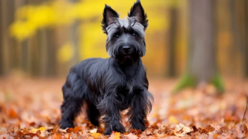 Grey Scottish Terrier Amidst Fall Leaves: A Study in Contrast
