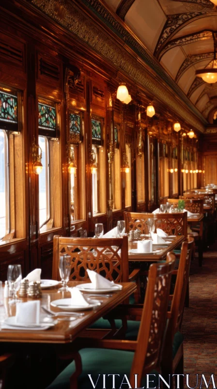 Intricate Woodwork and Train Graffiti Focus in a Large Dining Room AI Image
