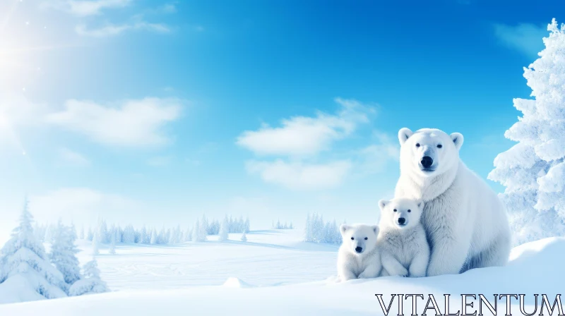 Polar Bear Family in Snow - A Tale of Wilderness and Beauty AI Image