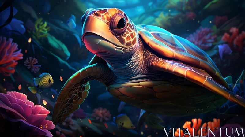 Tropical Escape: Sea Turtle Swimming in the Ocean AI Image
