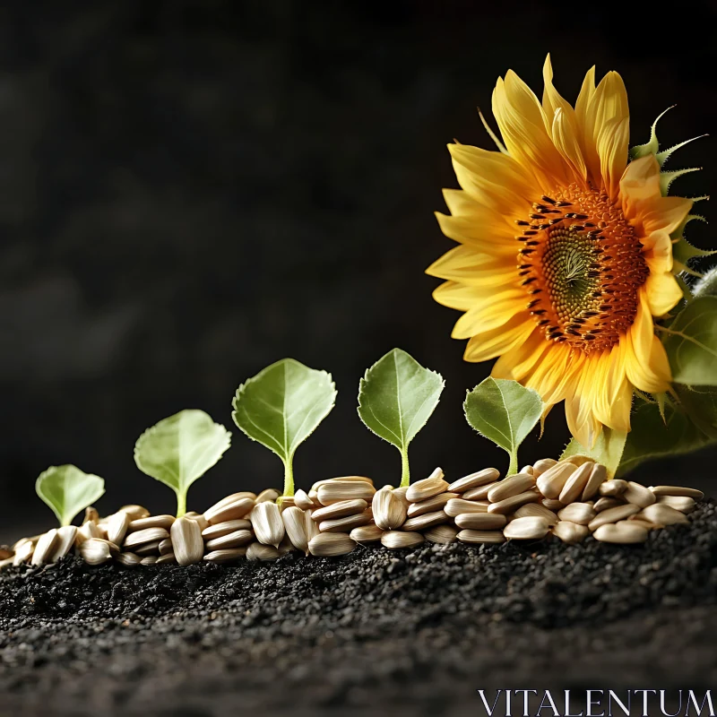 AI ART Sunflower Seedlings and Mature Bloom