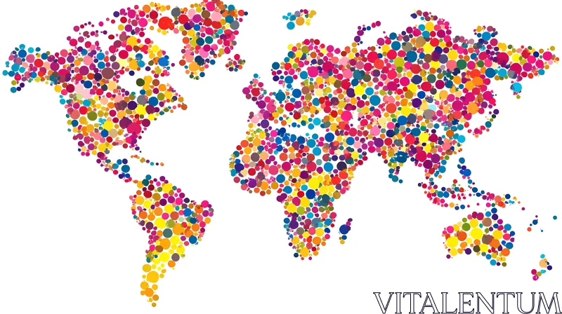 AI ART Abstract World Map with Colorful Dots