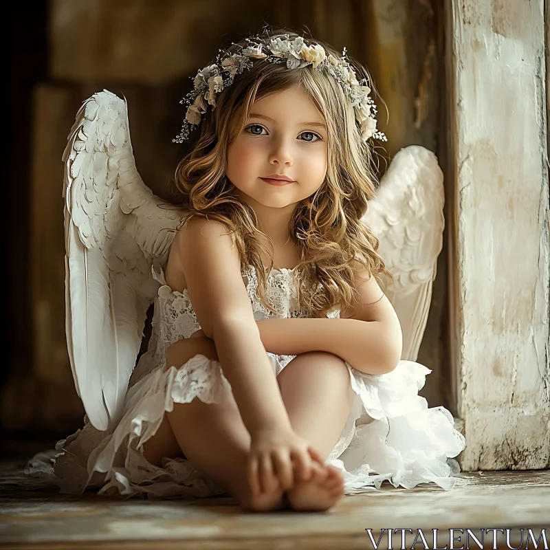 Innocent Angelic Child with Floral Crown AI Image