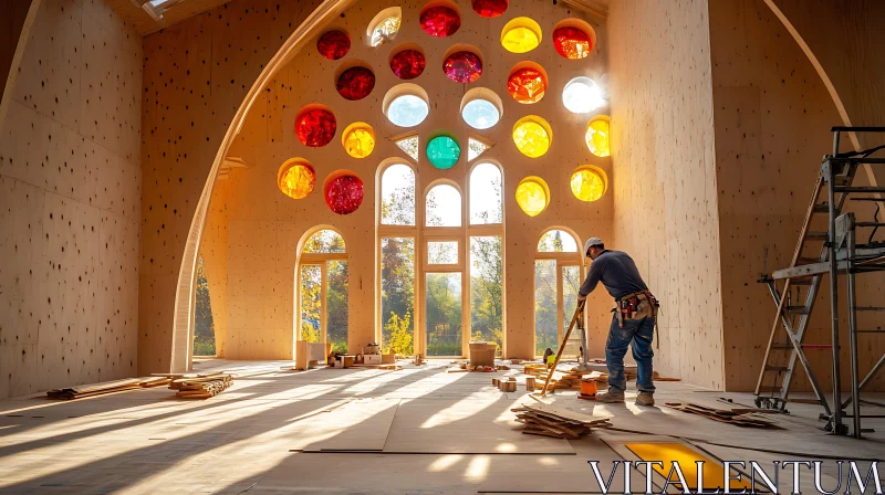 AI ART Building Interior with Colorful Windows