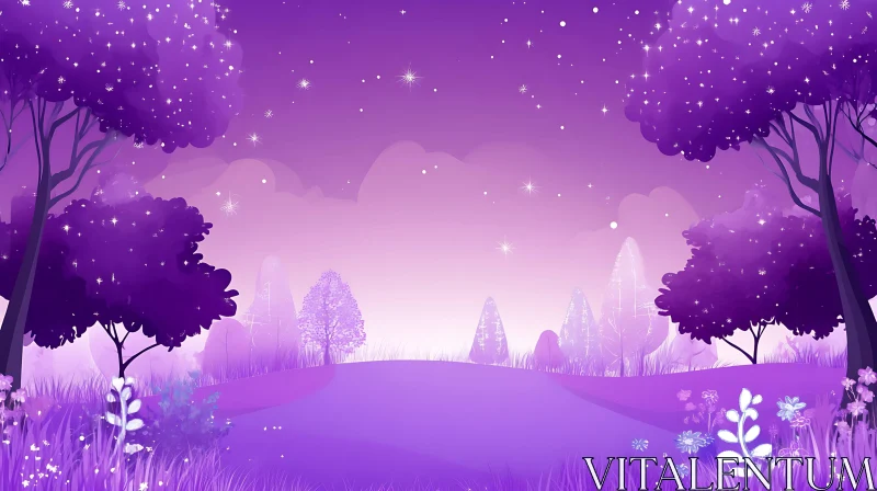 AI ART Serene Purple Starry Night Landscape Art